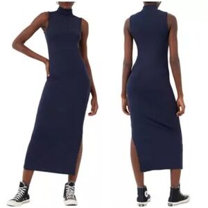 French Connection Sweater Turtleneck Dress Duchess Blue Midi Sleeveless Sz S